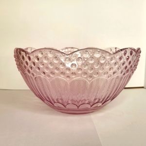 Large pale Pink Crystal Serving Bowl 10" Gorham Germany hobnail textured